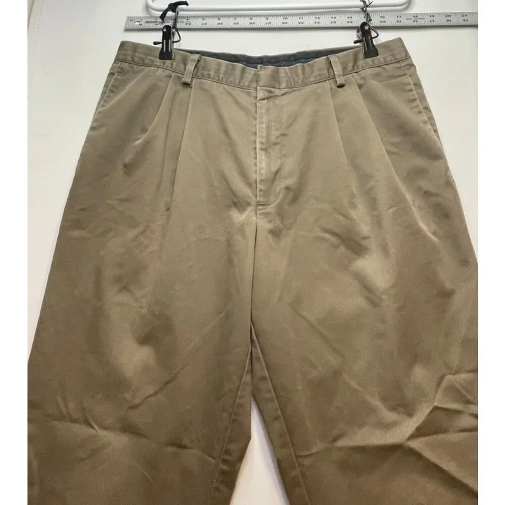Dockers pants mens 34 x 29 pleated classic fit stain defender hook eye brown